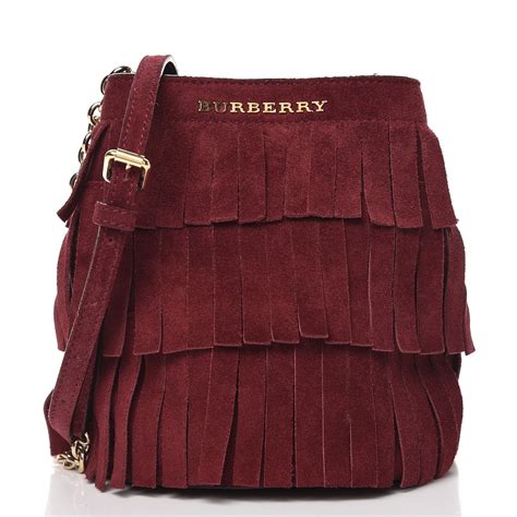 burberry fringe suede baby bucket bag|Burberry Burgundy 'Suede Baby' Fringe Crossbody Bucket Bag.